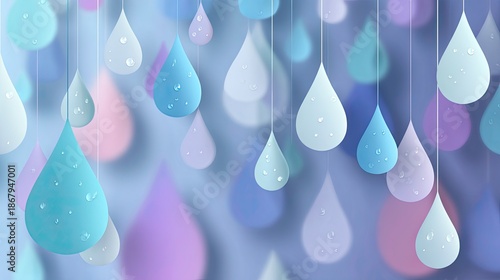 Abstract Hanging Raindrops Decoration Background Illustration with Water Drops