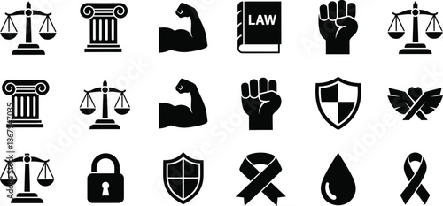 National freedom day icon set symbols of liberty and justice