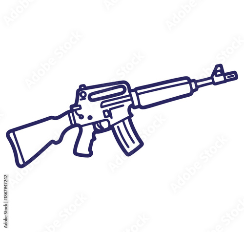 Outline illustration of an assault rifle a detailed vector design on white background
