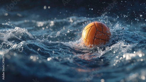 Water polo ball floating in the water, close-up.