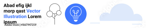 Innovation, nature conservation, eco-consciousness, brainstorming, sustainability, creativity. Light bulb icon, tree outline cloud shape. Innovation and nature conservation