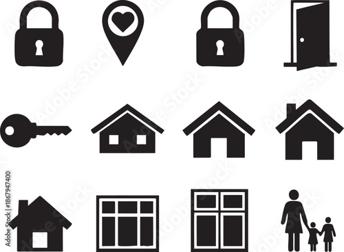 home, house, heart, lock, location, unlock, door, key, family, window, windows.eps