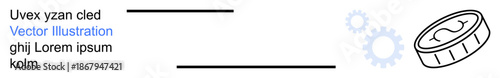 Blockchain, technology, innovation, digital currency, process automation, fintech. A coin next to stylized gear shapes. Blockchain and technology concepts in modern financial systems