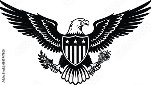 National freedom day icon featuring american eagle with shield and wings spread