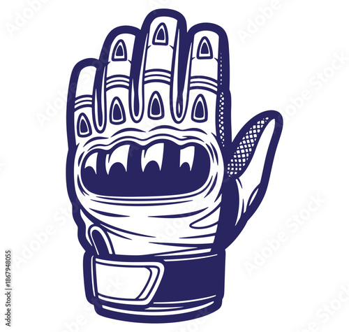 Vector illustration of a detailed motorsports racing glove in a bold two color design