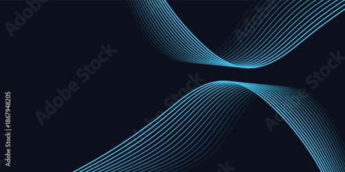 A dynamic and abstract digital design with flowing blue waveforms against a dark background,smooth, curving lines and dotted patterns that create a sense of movement and energy.