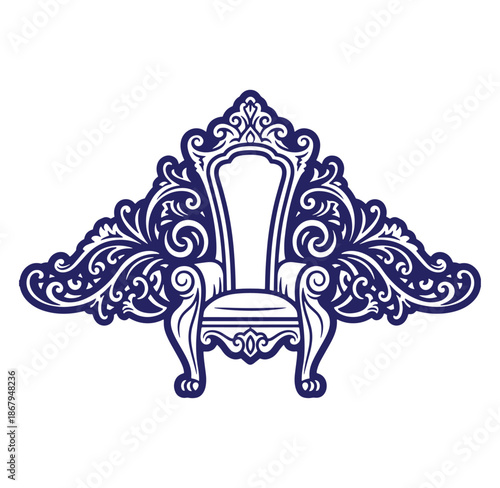 Intricate vector illustration of a regal throne chair with ornate decorative swirls