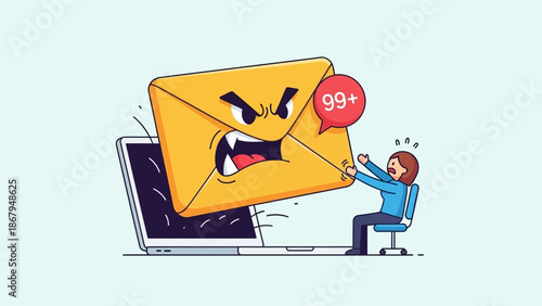 Man Receiving Spam Email on Laptop.