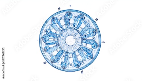 Circular, translucent organism with symmetrical, arm-like appendages