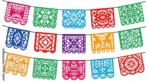 Colorful Papel Picado Bunting Banner for Festive Decorations