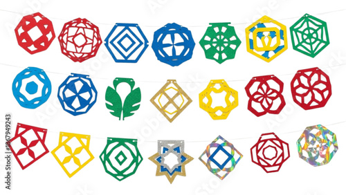 Colorful Geometric Origami Decorations Displayed on a String