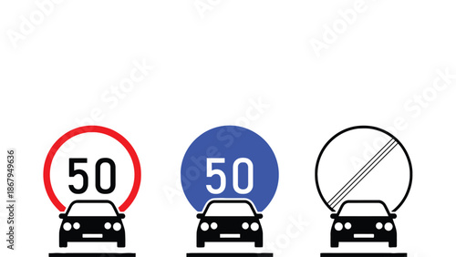 Speed limit road signs with cars