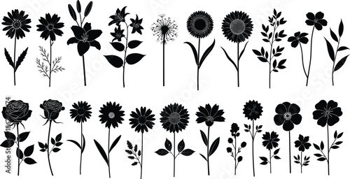 Mega Collection of Fitness People Yoga Women and Flower Silhouettes for Wellness Healthy Lifestyle Garden Design and Creative Graphic Project Background