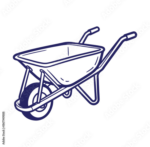 Simple hand drawn illustration of a wheelbarrow suitable for gardening landscaping or construction