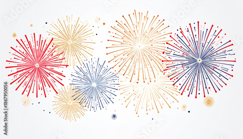 Vibrant Fireworks Display Illuminating the Night Sky with Red, Blue, and Yellow Explosions