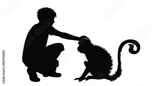 Boy and monkey share a gentle moment together
