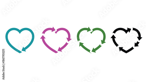 Teal heart icons with circular arrows