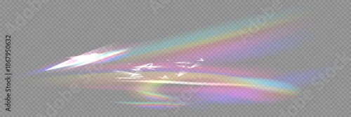 Crystal rays of light, prism refraction, lens flare, crystal glass reflection effect. Prism vector, realistic light leak effect with spectral flare.