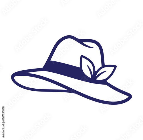 Stylish sun hat with leaf embellishment in a minimalist and modern vector illustration