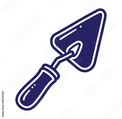 Vector illustration of a blue and white trowel isolated on a clean white background