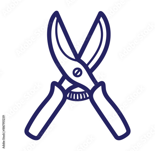 Vector illustration of open garden pruning shears gardening tool isolated on white background