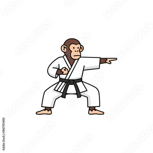 Monkey in Karate Uniform Practicing Martial Arts.