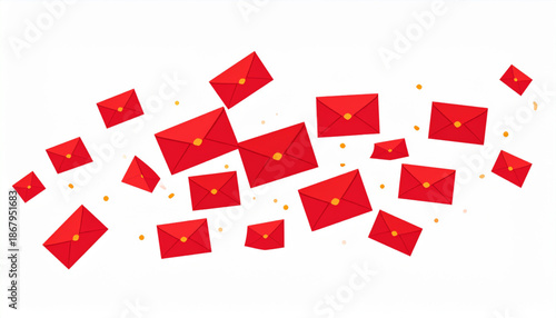 Red envelopes floating in air, minimalist vector illustration on white background