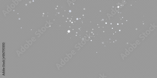Christmas glittering snowflakes in air on transparent background. Snow overlay effects. Snow background. Heavy snowfall with frosty particles. Winter ambiance.