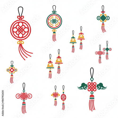 Collection of traditional Chinese New Year hanging tassel icons displayed in a grid