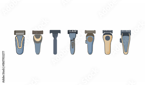 Minimal cartoon shaver vector icons set with line and fill style for web and UI design