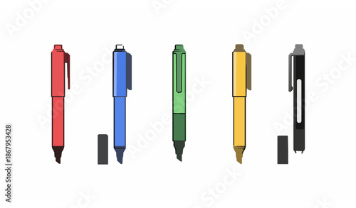 Minimal felt tip pen vector icons set with line and fill style for web and UI design