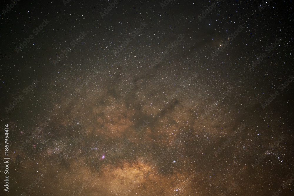 Fototapeta premium Night sky space background, Starry universe in dark blue sky, Milky way galaxy with stardust field in deep universe