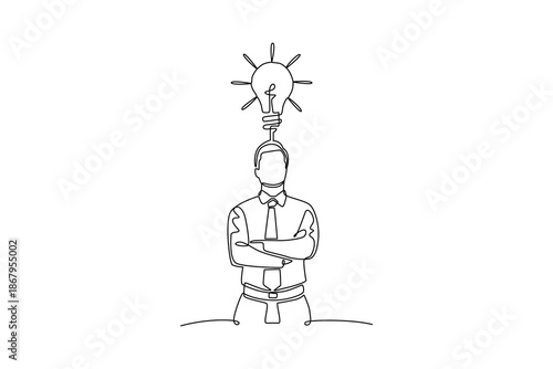 A man with a light bulb idea. People self employed concept. Single line draw design. Vector graphic illustration