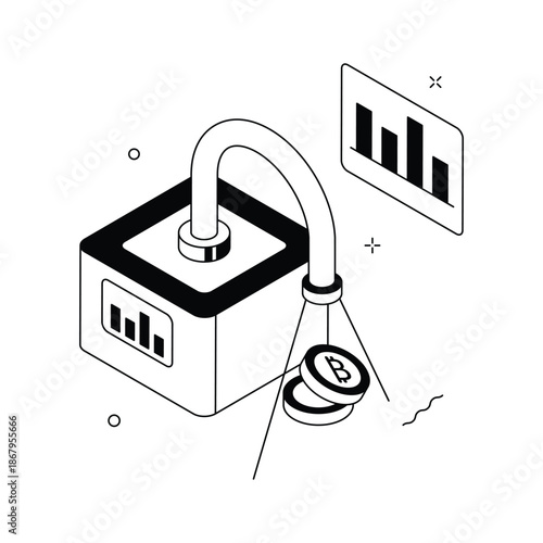 Visually engaging isometric illustration of bitcoin profit and financial growth