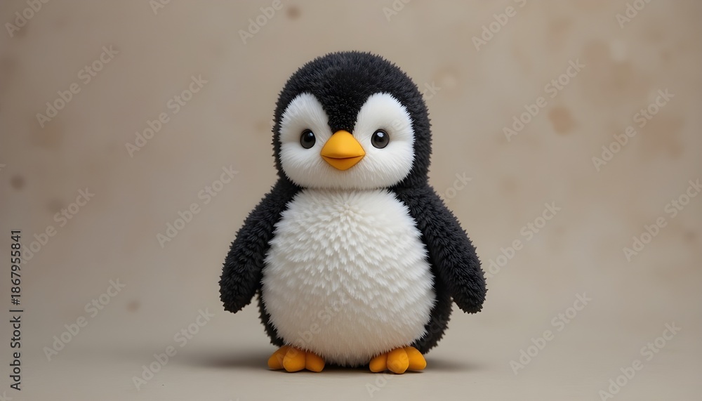 Fototapeta premium Cute stuffed penguin toy with smooth texture, isolated studio shot