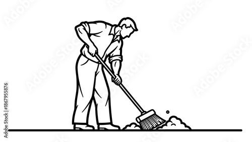 Man sweeping floor with broom in cleaning action