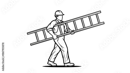 Man carrying ladder for construction or repair work efficiently