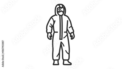 Person wearing protective hazmat suit and mask standing alone