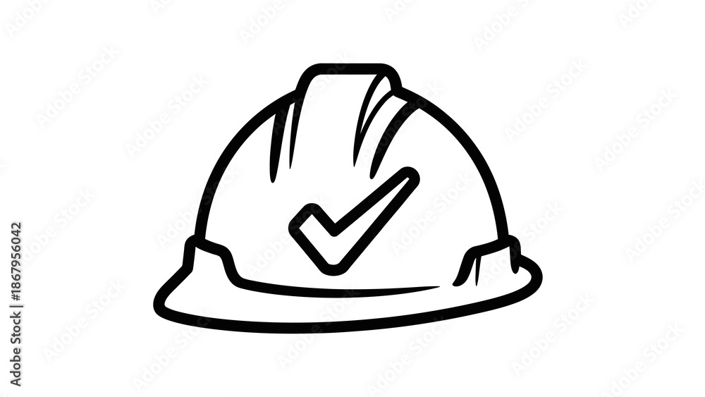 Fototapeta premium Simple line drawing of a safety helmet with a checkmark