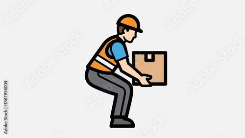 Delivery worker lifting box with safety gear on