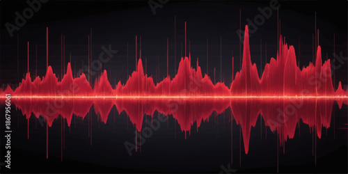 Red audio wave pulse on a digital heartbeat monitor featuring an ekg cardiogram line design for medical health technology and sound frequency illustration