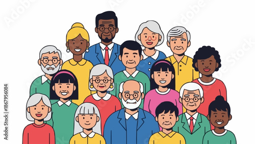 Diverse group of people of various ages and ethnicities smiling together.