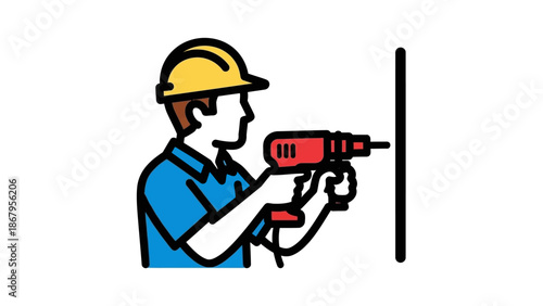 Construction worker drilling into wall with power drill