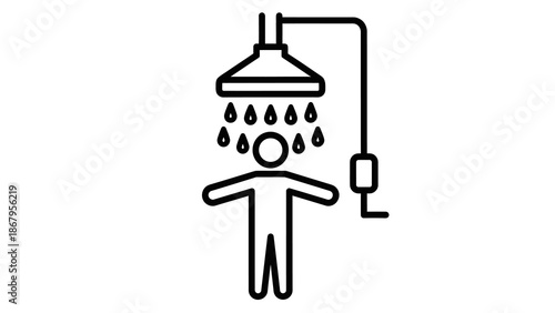 Person taking a refreshing shower with water droplets falling