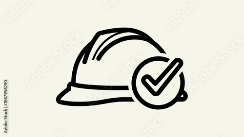 Safety first concept with hard hat and checkmark