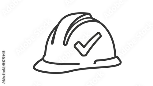 Simple line drawing of a hard hat with a checkmark