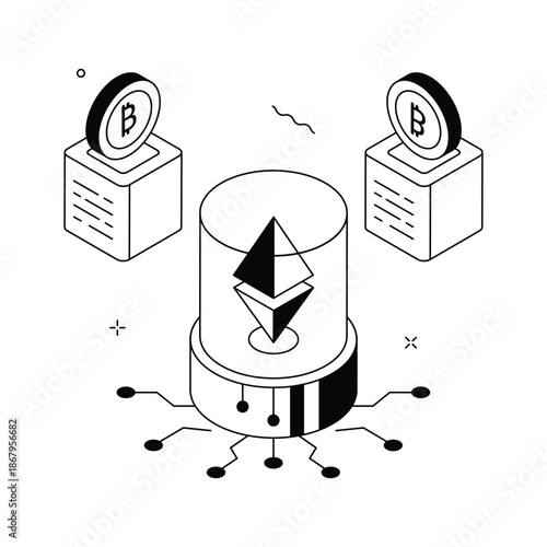 Visually engaging isometric illustration of blockchain networking technology