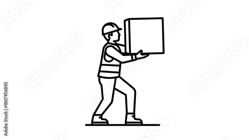 Man wearing a hardhat carrying a large box