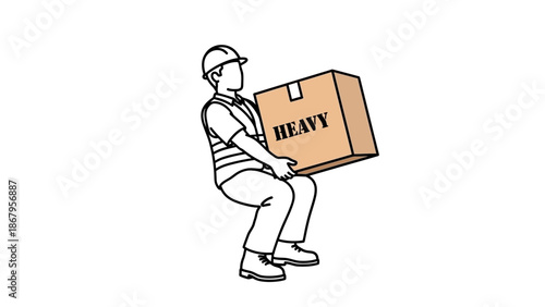 Man lifting a heavy box with proper bending technique in a vector illustration design