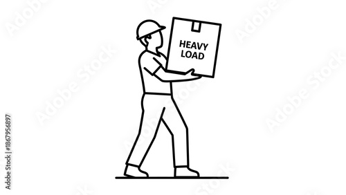 Worker in hard hat carrying a heavy load box carefully